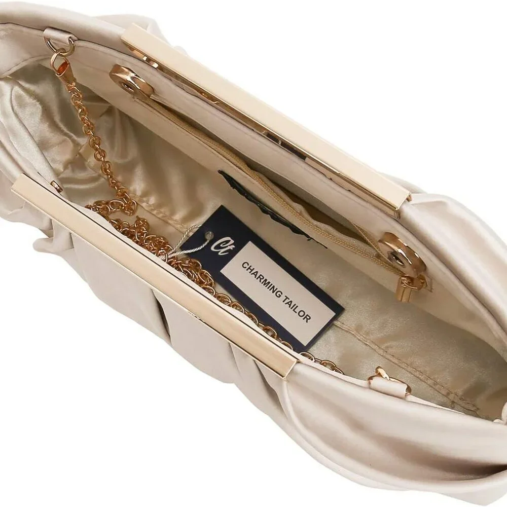 Evening Clutch Satin Pleated Formal Handbag Crossbody Compact for Women